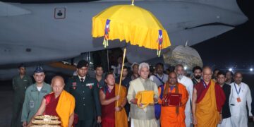 Lieutenant Governor Arrives At Delhi with Holy Relics of Lord Buddha