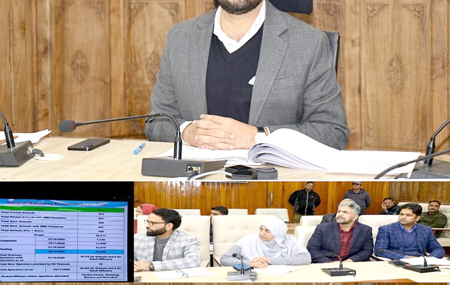 DC Srinagar reviews status of Mandatory Biometric Updates for Aadhaar, implementation of CRS for seamless birth-death registration