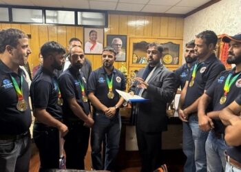 Satish Sharma felicitates J&K Deaf Cricket Team